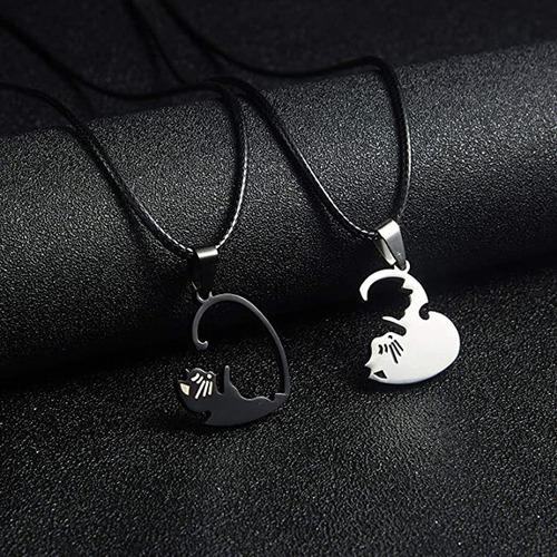 Imagen 4 de 6 de Collar Pareja Novios Amistad Corazón Yin Yang Gatos 2 En 1