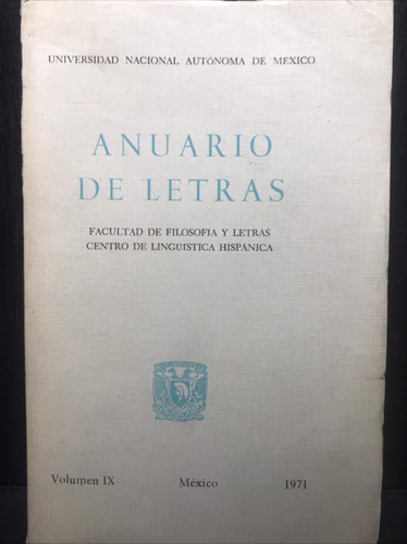 Anuario De Letras Unam Volumen 9 De 1971