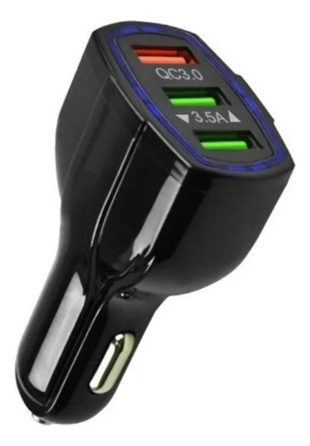 Cargador Rápido Auto 3 Puertos Usb Qualcomm Qc3.0 12v Color Negro