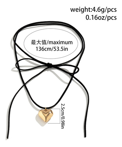 Collar Con Colgante De Corazón Con Cadena De Cuerda De Terci