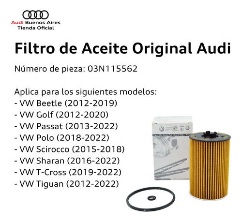 Filtro De Aceite Audi A3 2013 Al 2018