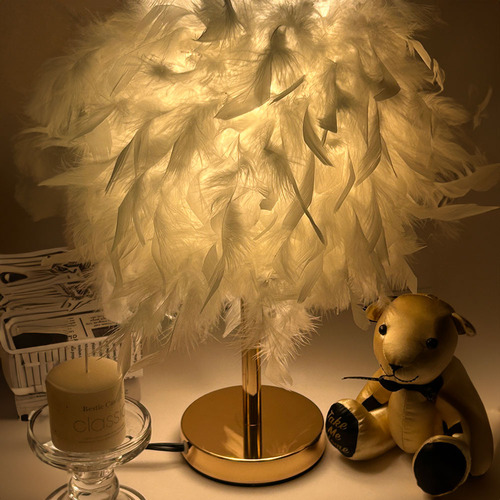 Lámpara De Mesa Led Plumas Luz Nocturna Para Decoración Estructura Blanco