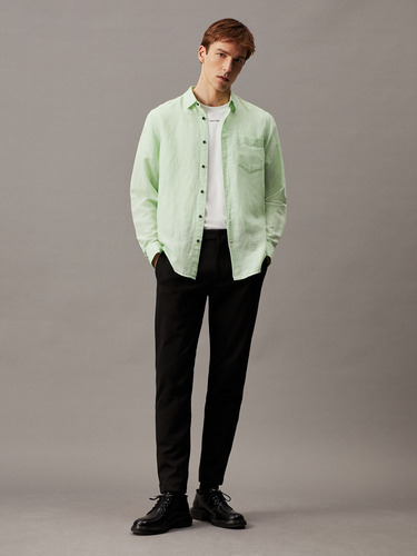 Camisa Linen Cotton Regular Verde Calvin Klein