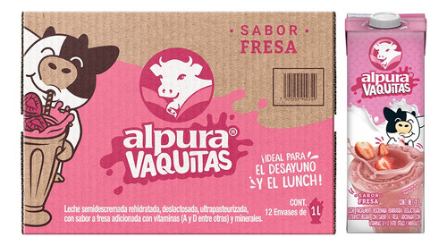 Alpura Vaquitas Leche Saborizada Fresa 12 Pack De 1 Lt