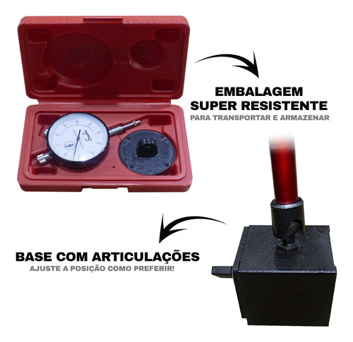 Kit Relógio Comparador + Base Magnética Articulada