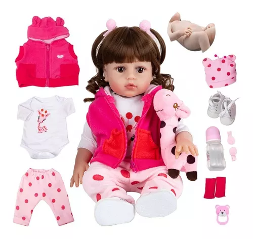 Boneca Bebê Reborn Silicone Olhos Castanhos Girafinha Ig-500