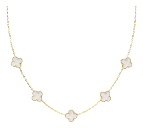 Cadena Collar 5 Treboles 4 Hojas Vc Buena Suerte Baño Oro 18 Dorado Y Blanco