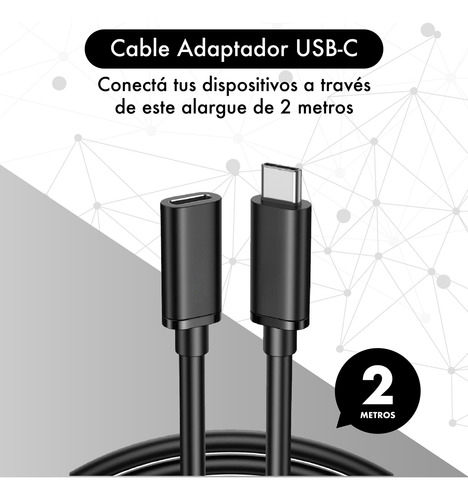 Cable Alargue Usb C - Hembra Macho 2 Metros