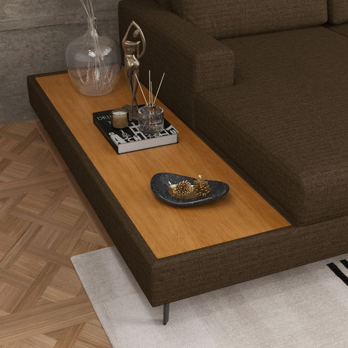 Sofá 292cm Linhão Marrom Preto Loft Chaise/deck Esquerda