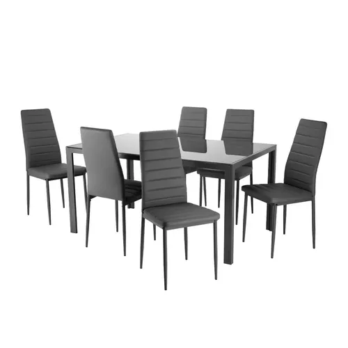 Juego De Comedor 6 Sillas Y Mesa De Vidrio Templado Moderno Gris Liso