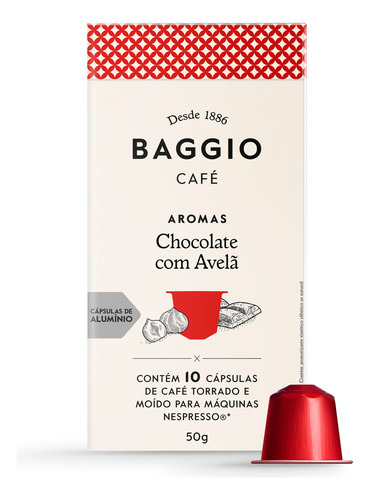 Cápsula de café Baggio aroma chocolate com avelã compatível Nespresso com 10 Cápsulas