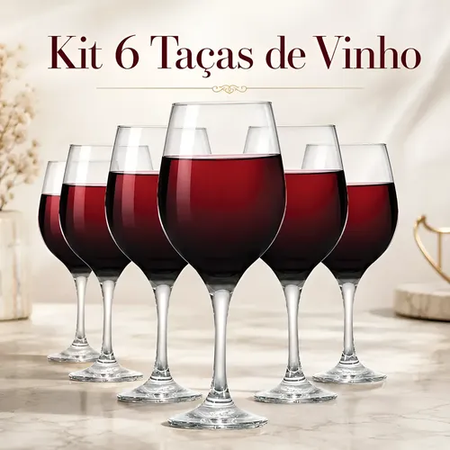 Jogo 06 Taças Vidro De ​Vinho Agua Cor Transparente Transparente