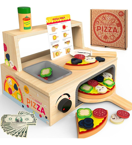 Juguete De Pizza De Madera Woodman - 48 Piezas Montessori Pr