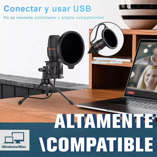 Micrófono Condensador Me4-rgb Negro Para Computadora