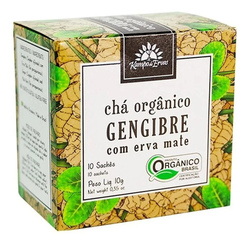 Chá Orgânico Gengibre Com Erva Mate 10 Saches Kampo De Ervas