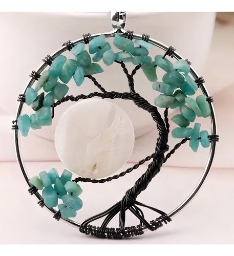Collar Dije Árbol De La Vida Chakras Hecho A Mano Con Cuarzo Color Beige