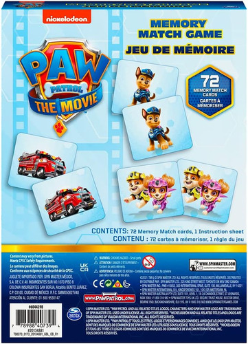 Paw Patrol El Juego De Coincidencia De Memoria De La PelĂcul