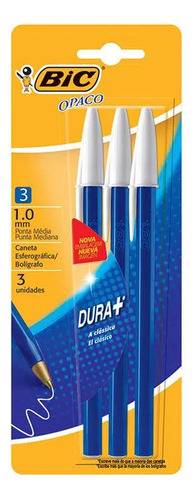 Lapicera Bic Opaco Boligrafo Birome 1.0mm X 3 unidades Color Tinta Azul Dura Trazo Medio