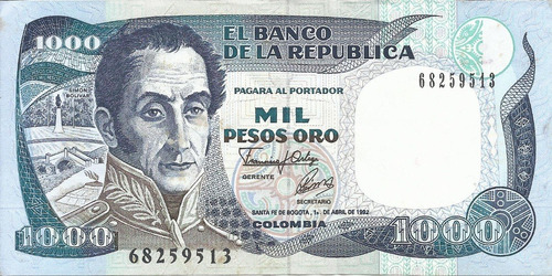 Colombia 1000 Pesos  1 De Abril De 1992