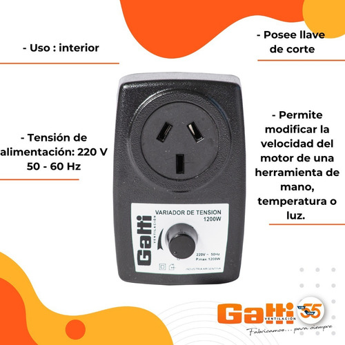Imagen 5 de 8 de Variador De Tensión Enchufable 1200 W Gatti Ventilación