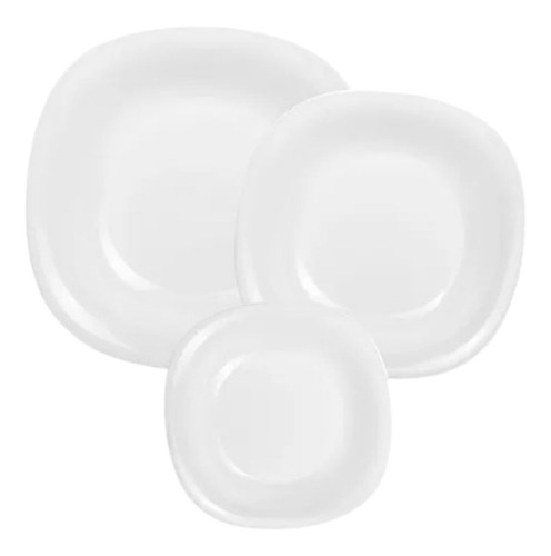 Juego De Platos Vajilla X18 Luminarc Vidrio Templado Blanco 