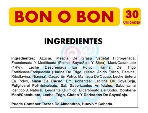 Bombón Bon O Bon Chocolate Leche 30 Un. X 15 Grs