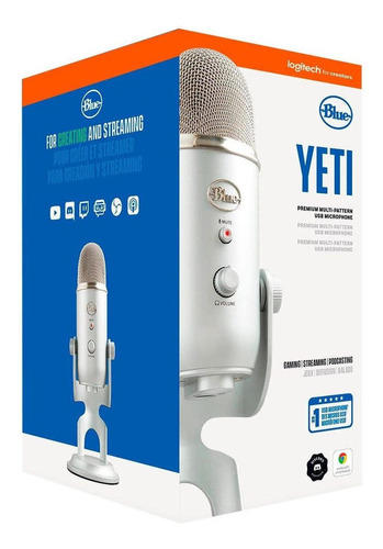 Microfono Yeti Usb Streaming Cardioid-omni-bi-led- Plateado