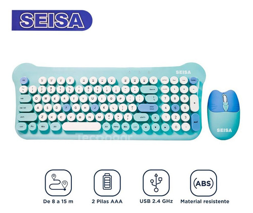 Teclado Y Mouse Kawaii Inalámbrico Celeste Tacto Suave