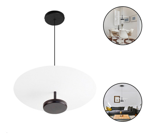 Pendente Slice Moderno Led 3000k Luz Indireta Lustre Redondo Cor Preto