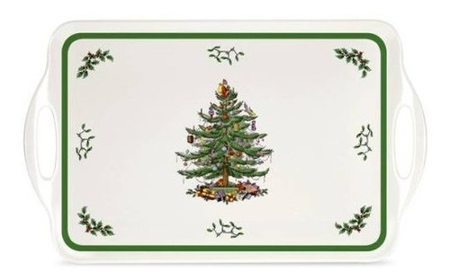 Spode Christmas Tree Melamina Sirviendo Bandeja Con Asas, **