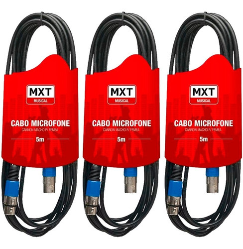 Kit C 3un Cabo Microfone Cannon XLR/CANNONC 5 Metros MXT Cor Preto