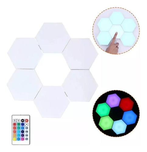 Set De 6 Luces Hexagonales Led Rgb Gamer + Control Remoto