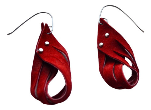 Aros De Cuero Rojo Y Acero Quirurgico, Regalo Elegante