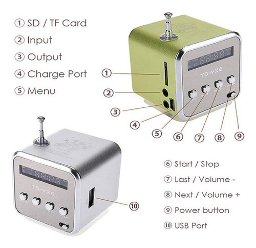 Mini Reproductor Mp3 Con Altavoz Bluetooth Portátil Td-v26,