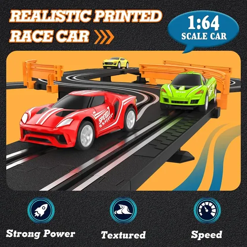 Pista De Carreras Eléctrica De Doble Vía Con 4 Coches Y Mandos – Circuito Con Bucle Y Barreras De Seguridad – Juguete De Velocidad Para Niños De 6 A 12 Años – Regalo Perfecto Para Navidad