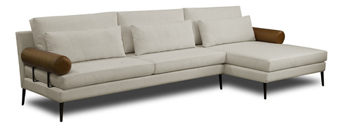 Sofá 3 Lugares Chaise 260cm Malik Linho Bege Courís Camel