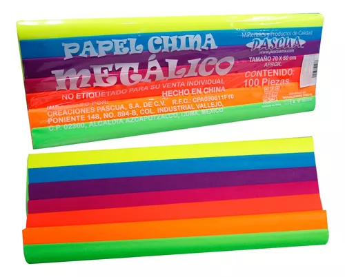 100 Pliegos Papel China 70x50cm Color Neon Para Manualidad