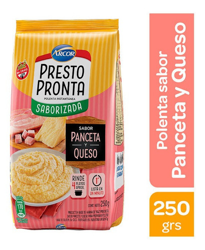 Polenta Presto Pronta Arcor Sabor Panceta Y Queso 250 Gr