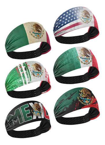 6 Diademas Deportivas Con Bandera Mexicana Para Hombres Y M.