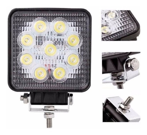 Imagem 6 de 6 de Kit 10 Farol De Milha 9 Led Quadrado 27w 12v/24v Carro Jeep