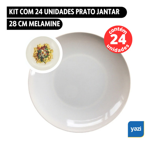 Kit C/24 Pratos Plaza 28cm Melamine Plástico Resistente