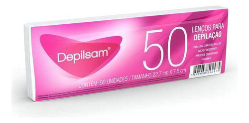 Lenço Para Depilação Em Folhas Depilsam 50 Unidades Papel