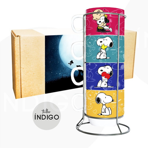 Mugs Snoopy  Cerámica Apilables X4  +  Empaque Artesanal