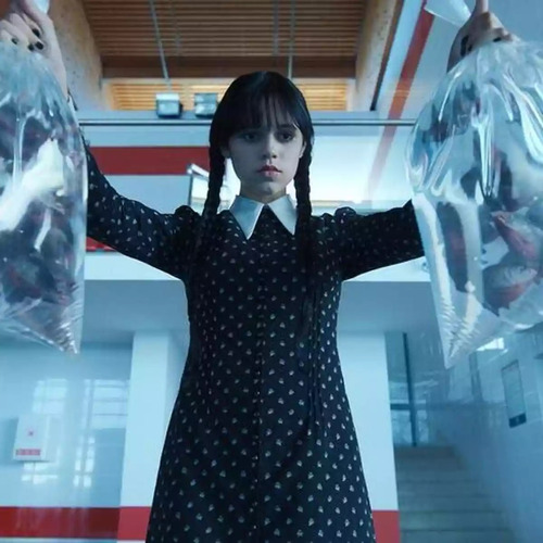 Fantasia Wandinha Addams Wednesday Halloween Vestido + Bolsa