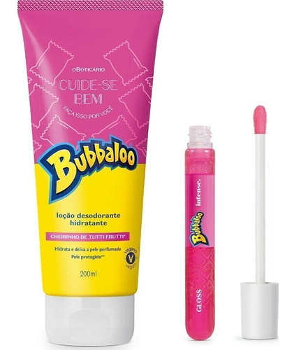  Combo Bubbaloo Tutti Frutti: Loção Corporal 200ml Gloss 5ml