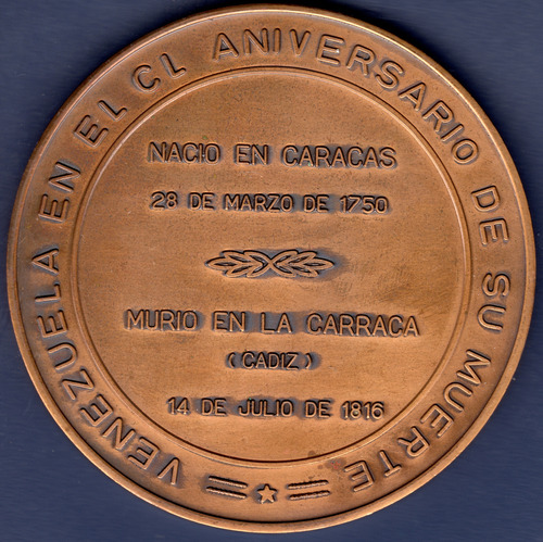 Medalla 150 Aniversario Muerte De Francisco De Miranda (Usado)