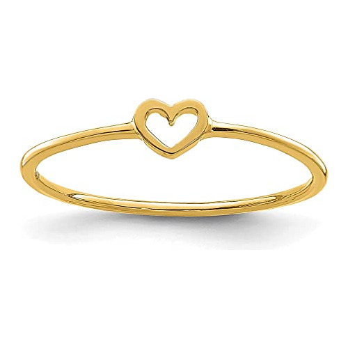 Anillo De Oro Amarillo De 14 Quilates Con Forma De Corazón, 