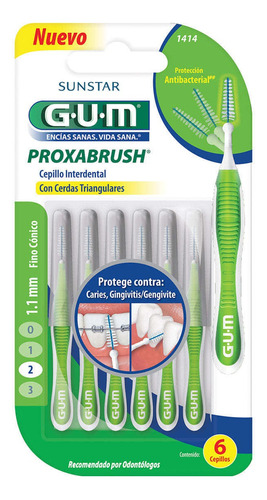 Cepillo Interdental Gum Proxabrush 1414 Fino Cónico 6 U