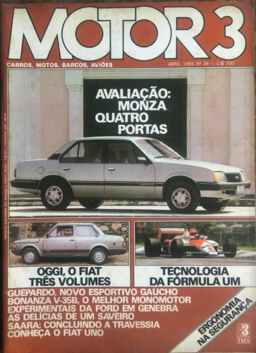 Revista Motor 3 Nº34 Abril 1983 Monza 1.8; Fiat Oggi; Uno