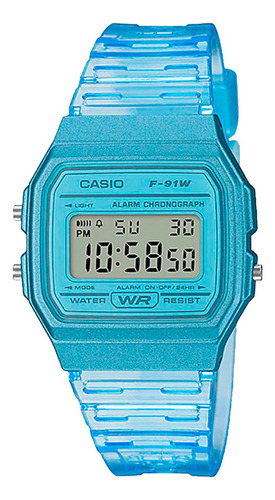 Reloj Casio Clásico Serie F-91ws Unisex Color Transparente